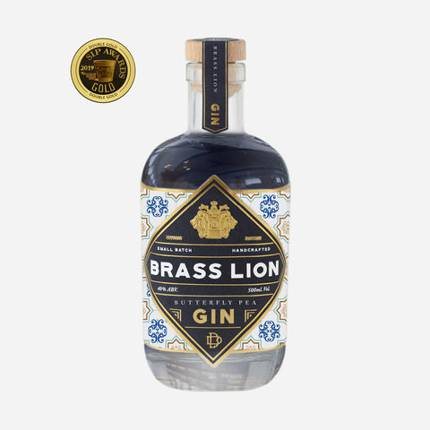 Brass Lion Butterfly Pea Gin