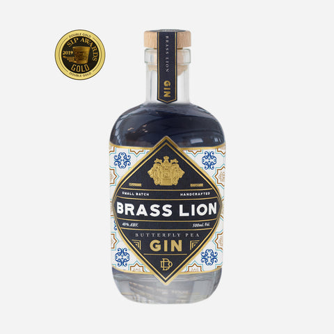 Brass Lion Butterfly Pea Gin